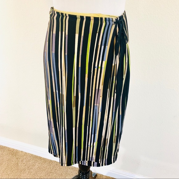 BCBGMaxazria Multi Stripe Faux Wrap Skirt - Picture 2 of 8